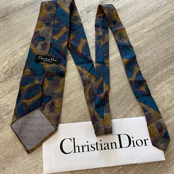 Christian Dior Vintage 100% Silk Men's Designer Tie in RARE Abstract Art Print - Picture 6 of 7